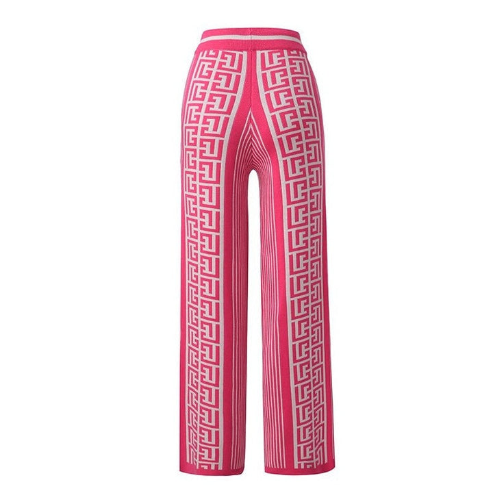 Pink Jacquard Monogram Knit Drawstring Pants