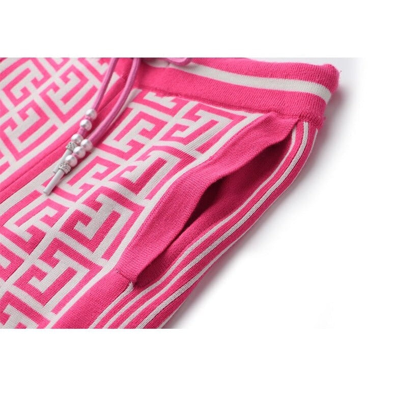 Pink Jacquard Monogram Knit Drawstring Pants