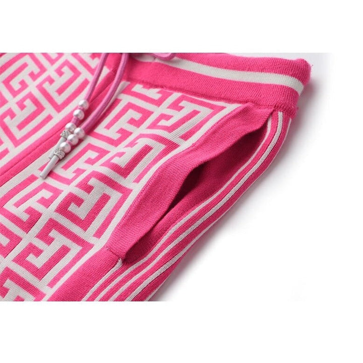 Pink Jacquard Monogram Knit Drawstring Pants