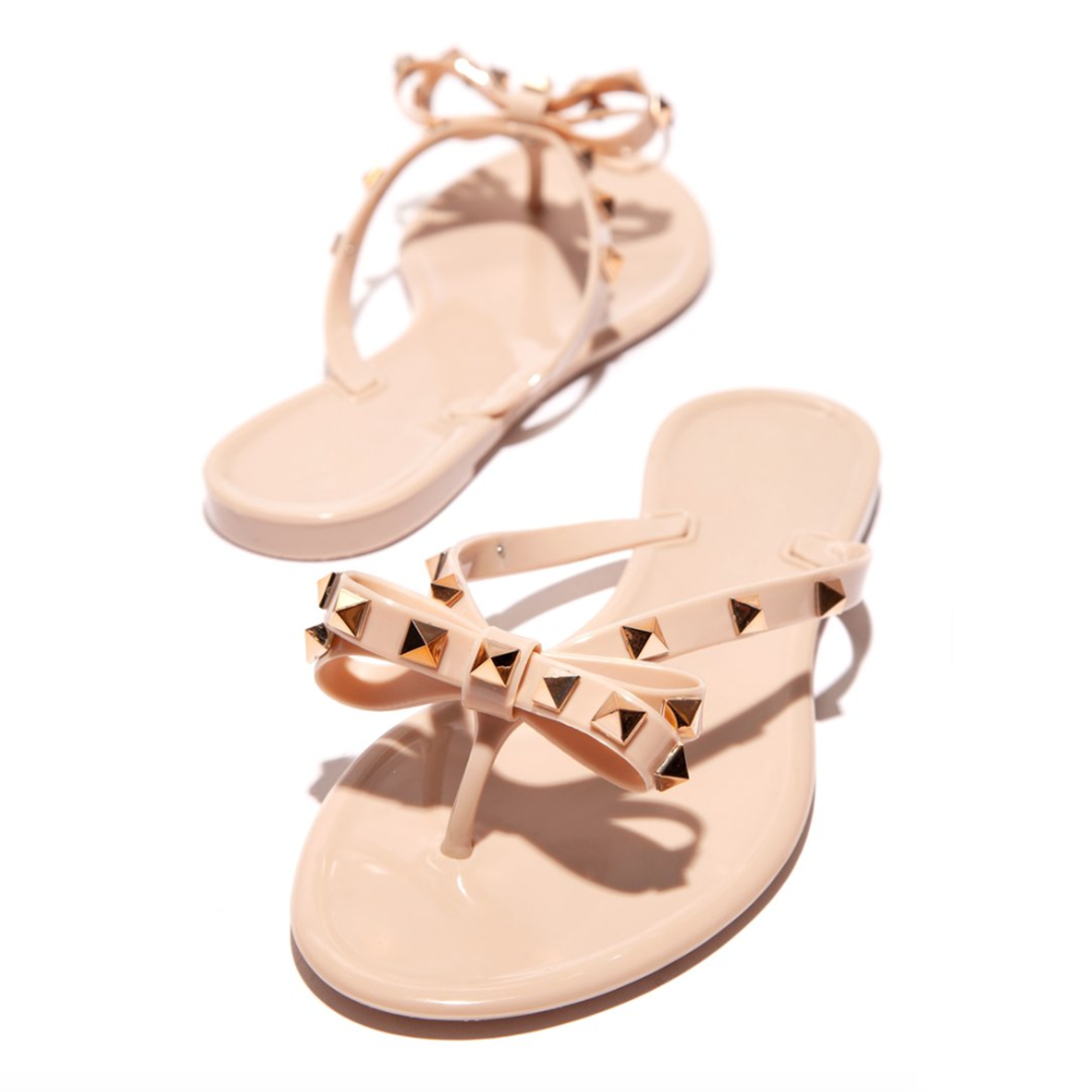 Gold Studded Bow Jelly Thong Sandal