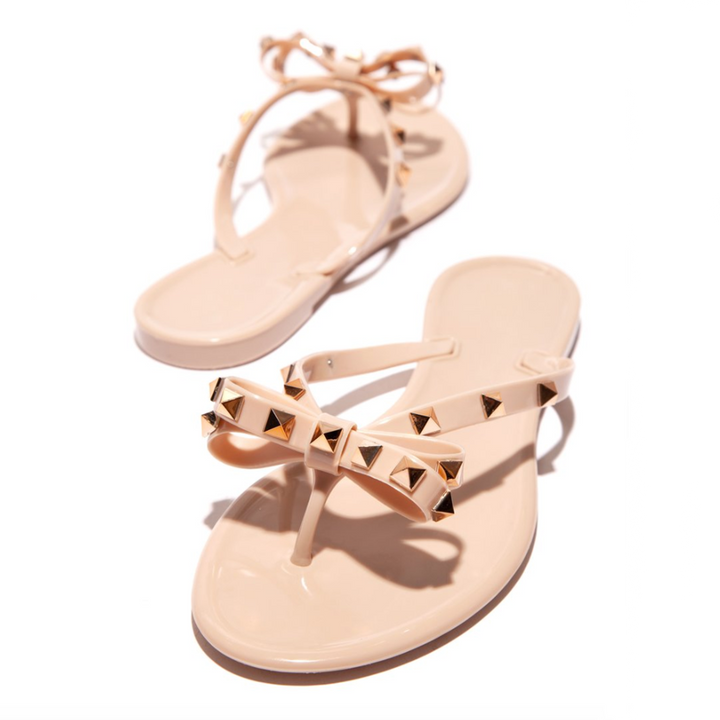 Gold Studded Bow Jelly Thong Sandal