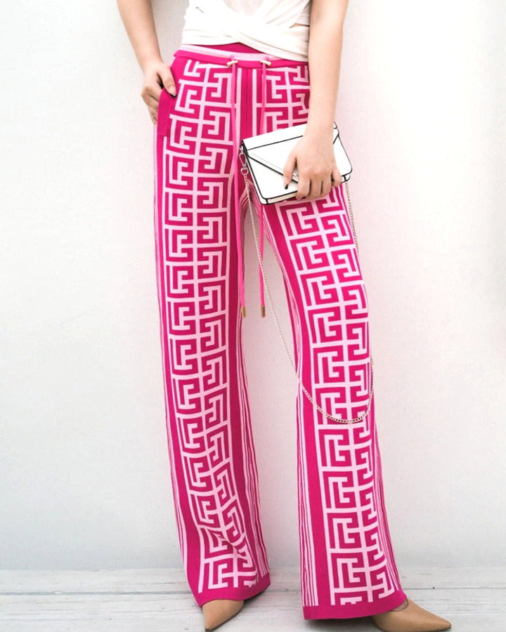 Pink Jacquard Monogram Knit Drawstring Pants