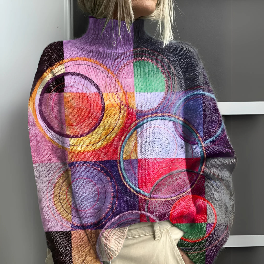 Jasmijn - Colorblock gestrickter Rollkragenpullover