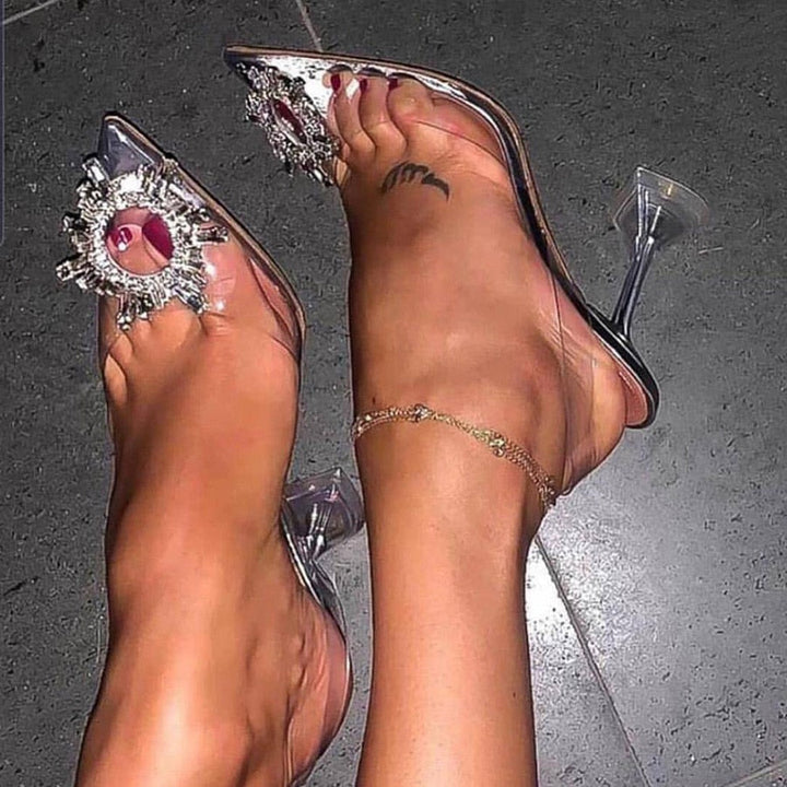 PVC Crystal Embellished Slingback Pumps