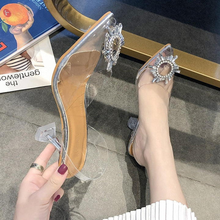 PVC Crystal Embellished Slingback Pumps