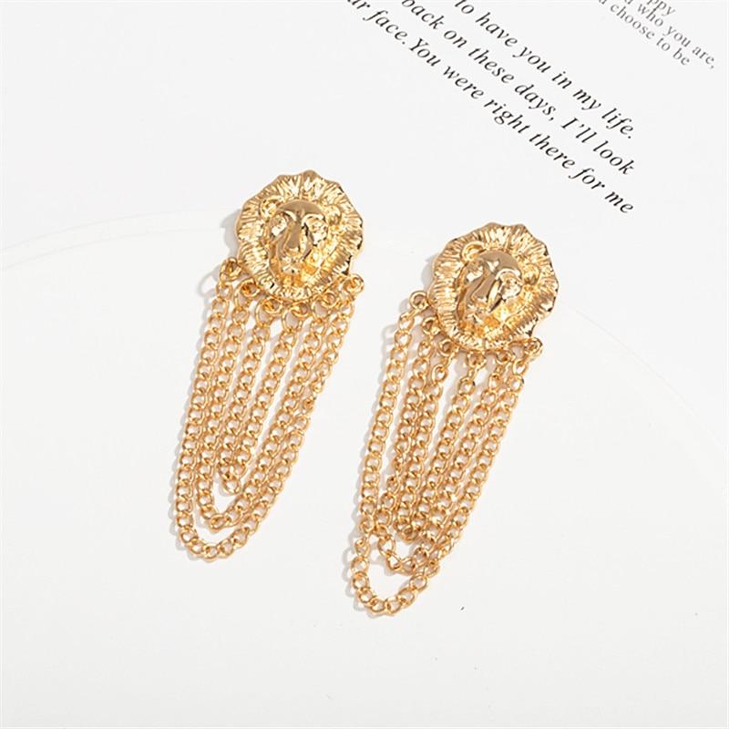 Gold Lioness Vintage Chain Drop Earrings