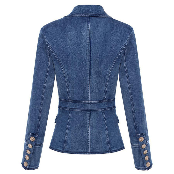 Zweireihiger Blazer aus Denim mit goldenen Knöpfen