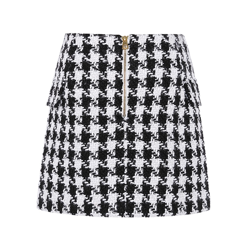 Houndstooth Tweed Gold Button Skirt