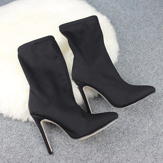 Pointed Toe Stretch Ankle Boots