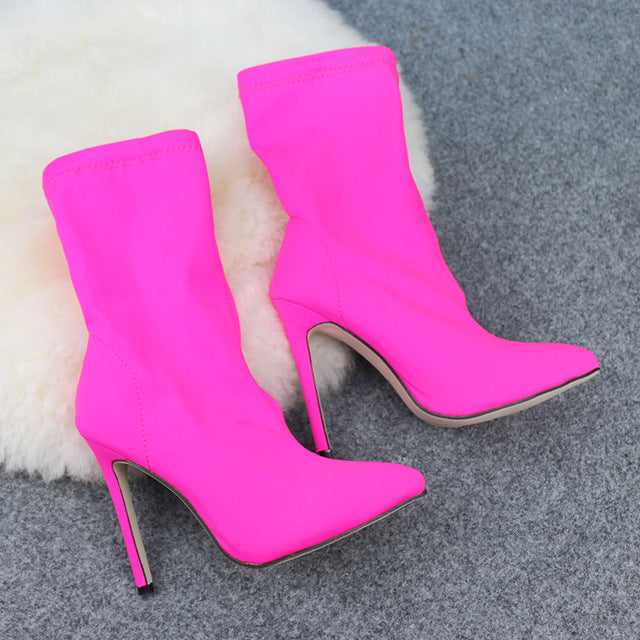 Pointed Toe Stretch Ankle Boots