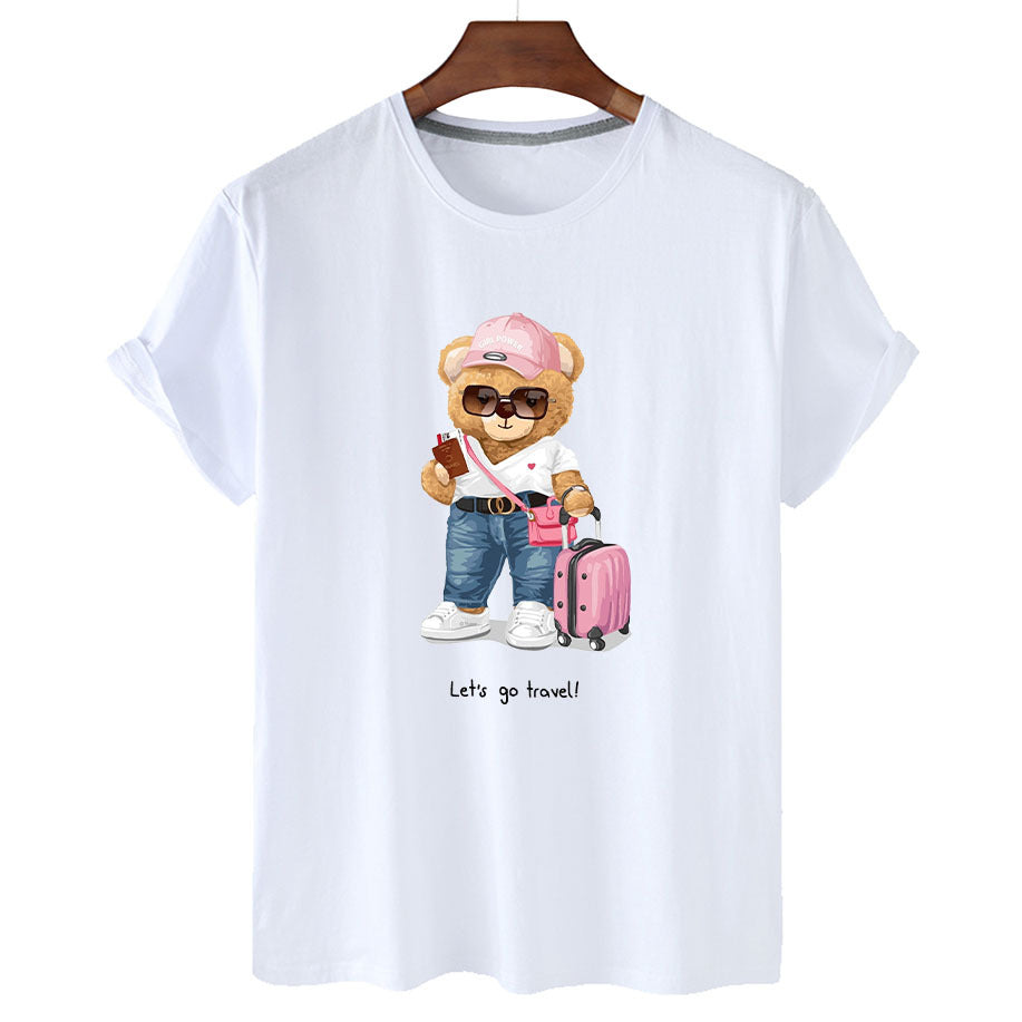 „Lets Go Travel“ Stylisches Bärchen Kurzarm-Grafik-T-Shirt